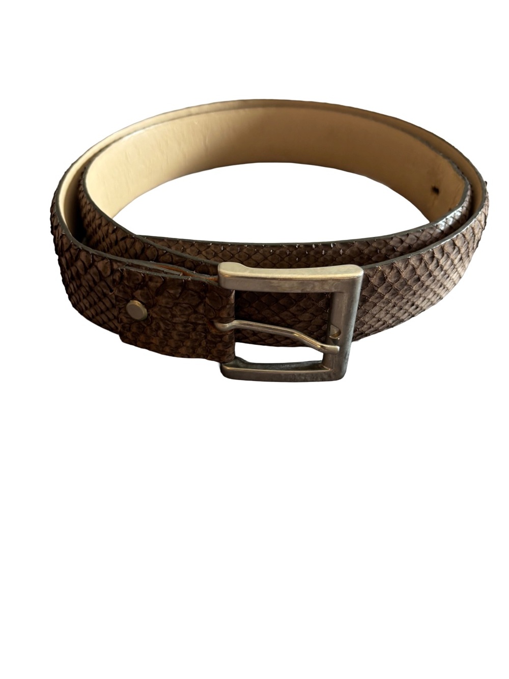 Genuine Python Leather Belt Made in Italy - Grey Brown Snakeskin Size 100/115